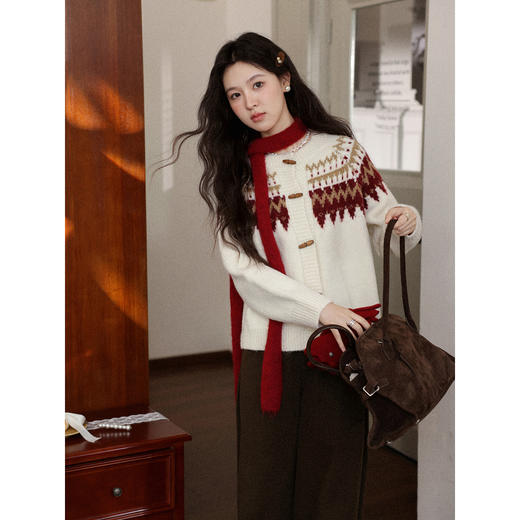 鹿向南「费尔岛小镇」杏色长袖开衫毛衣秋冬季时尚宽松外搭上衣女 商品图2