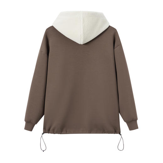 ONIARAI/鬼洗25秋冬泥棒蓝女款猫咪仿羊羔绒拼帽套头卫衣 N240159 商品图4