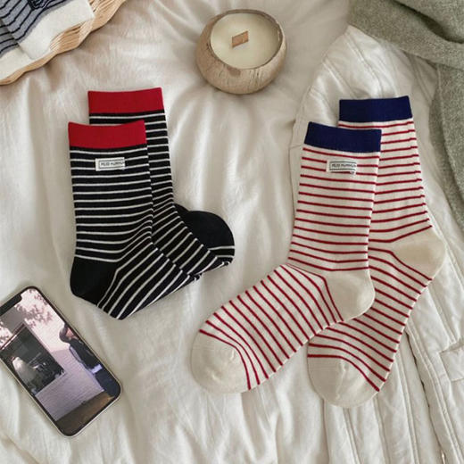 绒绒暖阳条纹布标暖绒袜袜子-纪念日百货门店同款167596504 商品图0