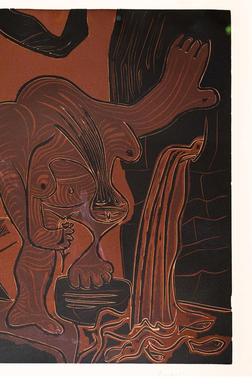 独角鹿西洋古董 1963年西班牙艺术家签名创作出品限量麻胶版画 商品图3