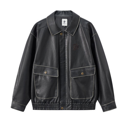 ONIARAI/鬼洗25秋冬新品复古阔型擦色皮夹克男式休闲外套 B340246 商品图3