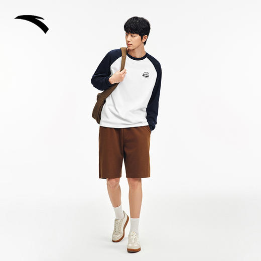 安踏纯棉长袖t恤男装秋季新款插肩袖简约打底衫运动上衣152538402 商品图3