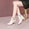 【预售5天】5.5cm高跟短靴粗跟低筒靴子，中跟单靴米白色牛皮女靴JLD&4060 商品缩略图0
