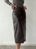 SIJIA｜AW2523 深咖前开叉简约皮裙 商品缩略图2