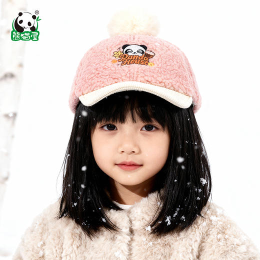 熊猫屋PANDAHOUS 潘兜毛绒短檐帽-粉色/咖色  潘兜毛绒围巾—巧克力橡果子/奶油橡果子 商品图1