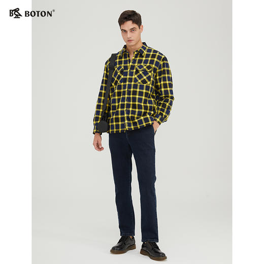 波顿男士秋冬百搭 牛仔裤 显瘦不紧绷 合身直筒弹力磨毛底长裤ME786521 商品图1