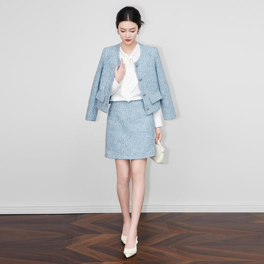 「高货wl」全新升级【铂金会员413/天猫559/差价146】(99922)洛诗琳2025秋冬法式粗花呢小香风外套上衣半身裙两件套 商品图0