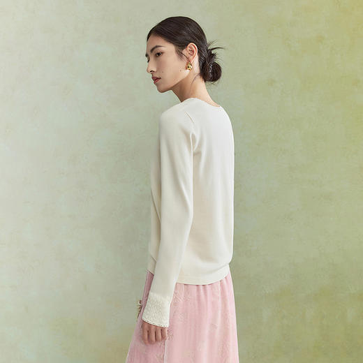 【林栖设计小店】毛织上衣钉珠镂空花边肌理优雅百搭2026早春新款针织衫女1961047 商品图4