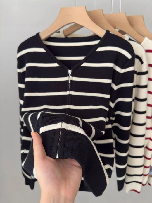 秋冬【新款条纹开衫】长袖针织上衣 修身显瘦百搭气质时尚毛衣 商品图3