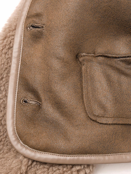 卡其色羊羔毛短款外套 复古风圆领单排扣皮毛一体上衣 冬季保暖显瘦百搭女式毛绒夹克 商品图4