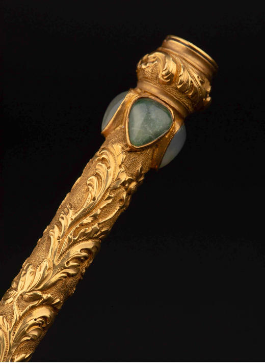 独角鹿西洋古董 1860-1870年代欧洲出品洛可可风格月光石及红宝石镶嵌花叶纹18K黄金精雕铅笔杆 商品图3