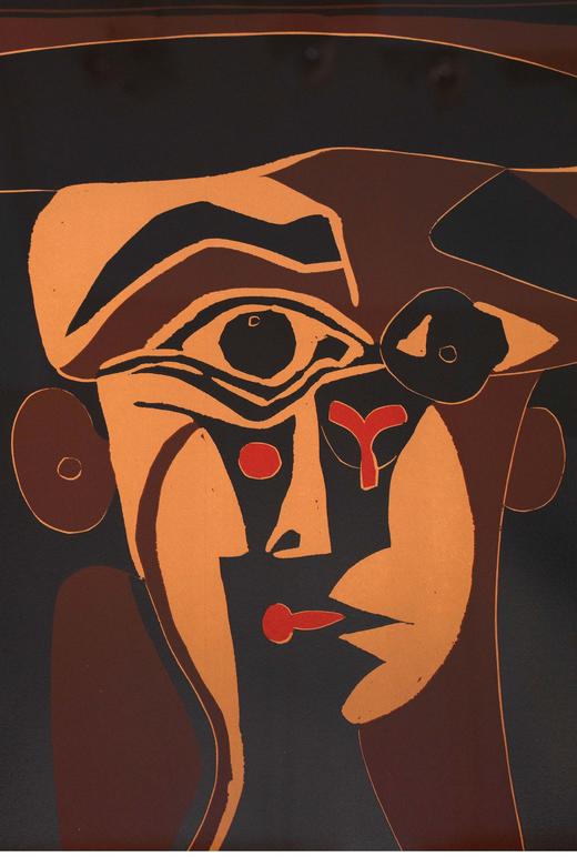 独角鹿西洋古董 1962年西班牙艺术家签名创作出品限量麻胶版画《戴黑帽子的杰奎琳》 商品图2