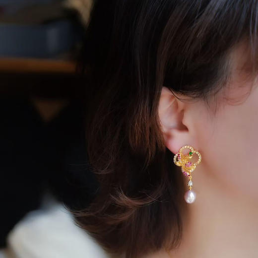 龢盒原创 夜未央·荷风拂夏池 银镶翡翠珍珠荷香耳坠 商品图4