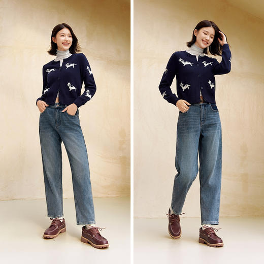 森柔|森马牛仔裤女冬季宽松半松紧腰抓毛长裤街头潮酷遮胯锥形裤 商品图4