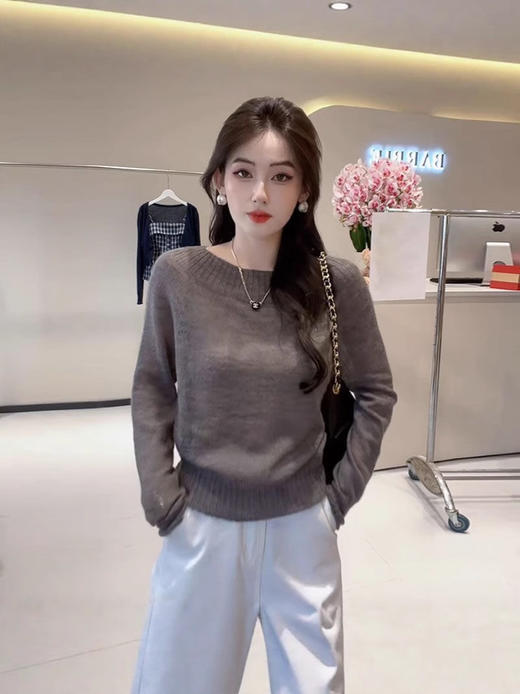 【圆领套头软糯内搭针织衫】秋冬韩系穿搭慵懒风 一字肩打底衫毛衣上衣 商品图3