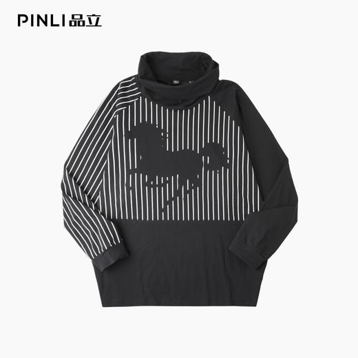PINLI品立2025秋季新款拼料插肩袖堆堆领T恤潮牌休闲宽松男士上衣B253111105 商品图3