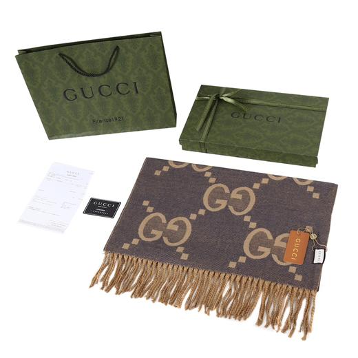 谷驰 双面提花双面围巾🧣 这款柔软的提花羊绒围巾，正反两面都饰有GG图案 商品图0