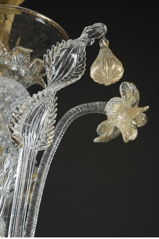 独角鹿西洋古董 1900年代意大利威尼斯穆拉诺水晶工坊出品玻璃点金工艺修饰花叶主题八枝头烛台式枝形吊灯 商品图3