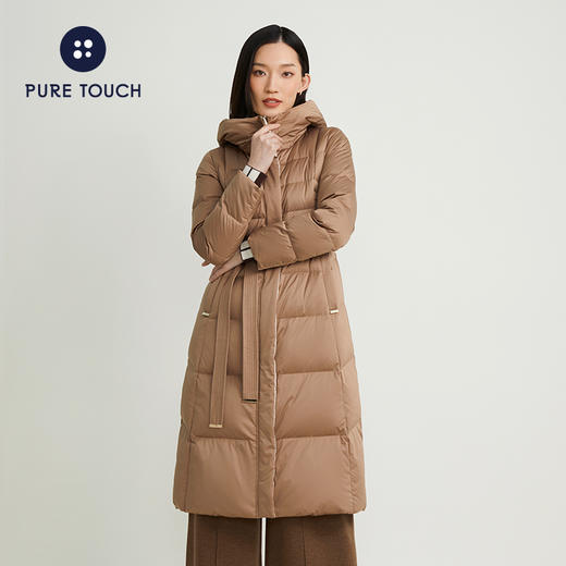pure touch冬季女士羽绒服连帽长款外套白鸭绒修身时尚加厚上衣新 商品图3