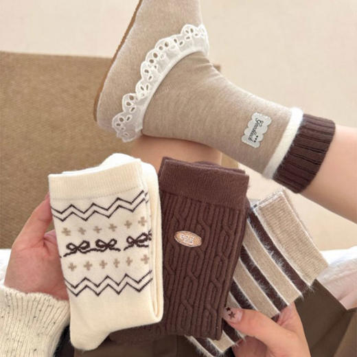 港风复古栗子咖暖绒女款袜子-纪念日百货门店同款167943609 商品图4