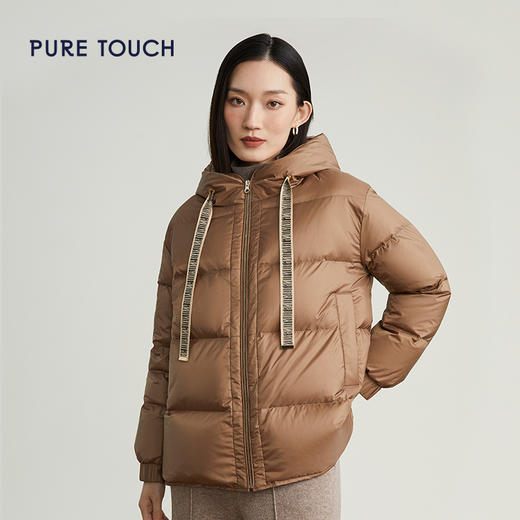 pure touch女士短款羽绒服驼咖色时尚保暖防风通勤外套23秋冬新款 商品图0