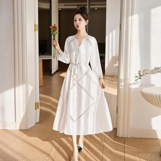 秋季新款淑女气质系带连衣裙女长袖收腰显瘦气质长裙    LJY-MX857 商品图0