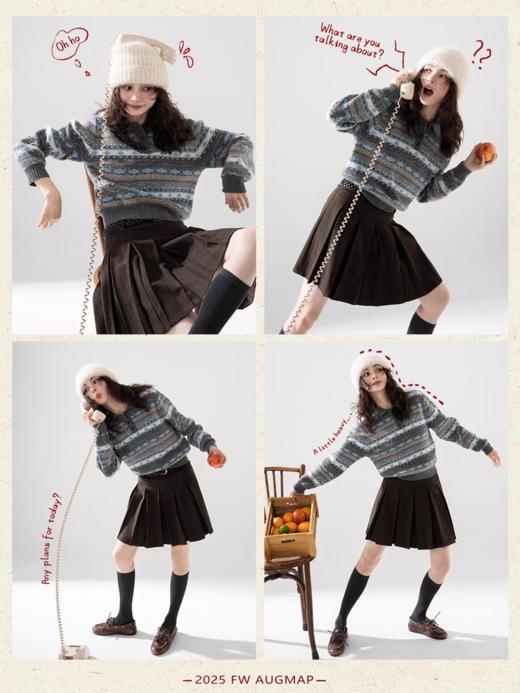 浮生八记/25C140/复古英伦羊毛箱褶格裙人字纹毛呢百褶裙 商品图1