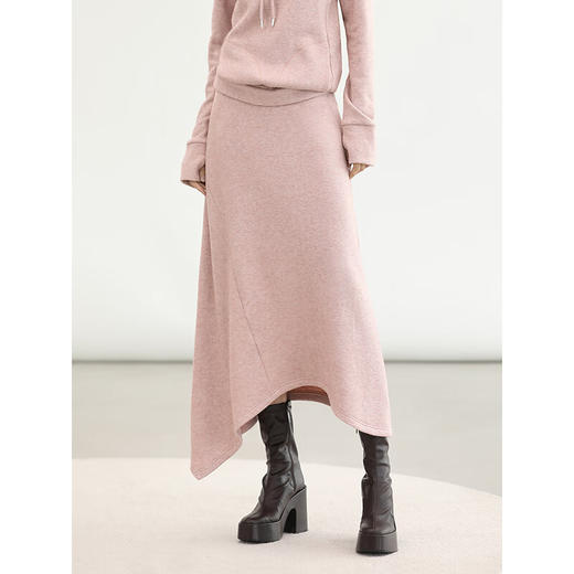 COCOBELLA粉色休闲A字半身裙女弧形下摆25秋冬针织长裙HS3163 商品图1