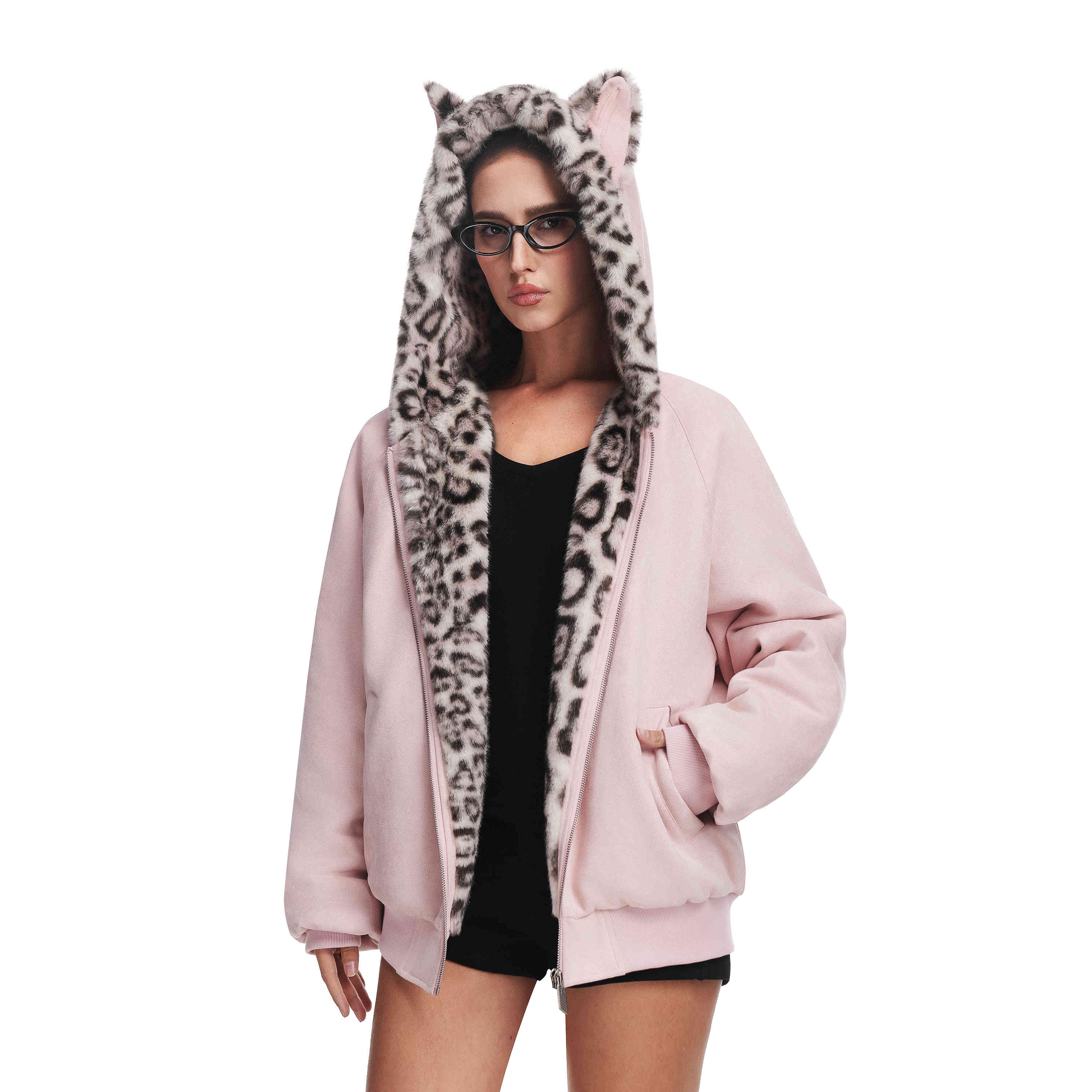 FDR秋冬季棉袄加厚情侣连帽豹纹棉服男麂皮毛领夹棉座山雕外套女