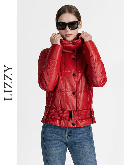 LIZZY冬季减龄简约保暖黑色绵羊皮白鸭绒羽绒服外套女4117 商品图5