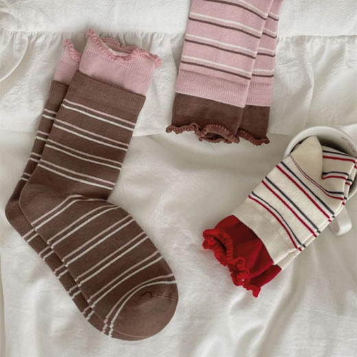 双罗口卷边拼接中筒条纹百搭堆堆袜-纪念日百货门店同款167596459 商品图3