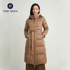 pure touch冬季女士羽绒服连帽长款外套白鸭绒修身时尚加厚上衣新