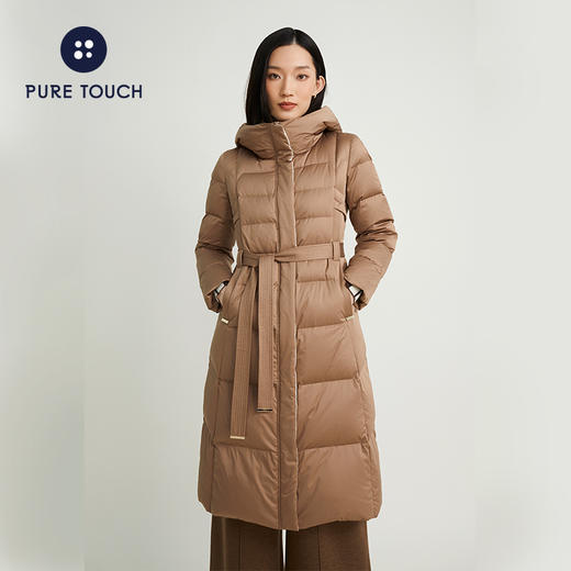 pure touch冬季女士羽绒服连帽长款外套白鸭绒修身时尚加厚上衣新 商品图0