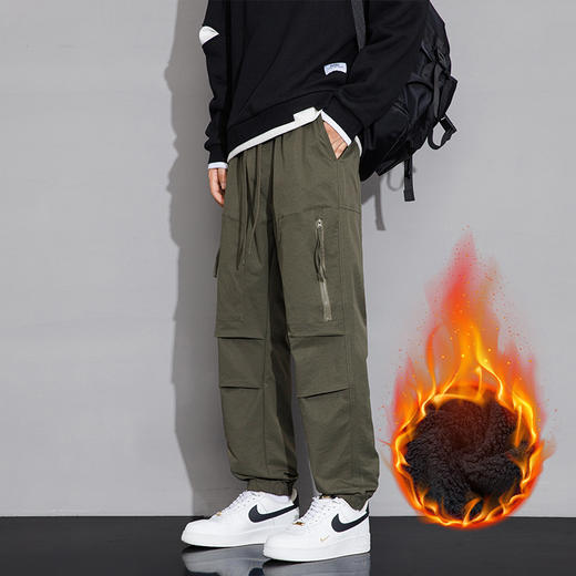 【加绒保暖】罗蒙秋冬款加绒工装休闲裤男士宽松时尚百搭侧边大口袋设计方便时尚通勤休闲长裤子 商品图2