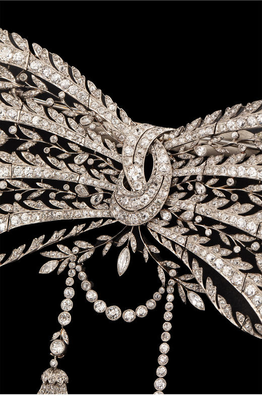 独角鹿西洋古董 1910年代法国珠宝品牌出品美好时代风格铂金镶嵌钻石蝴蝶结流苏胸针 带原盒 商品图4