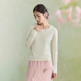 【林栖设计小店】毛织上衣钉珠镂空花边肌理优雅百搭2026早春新款针织衫女1961047