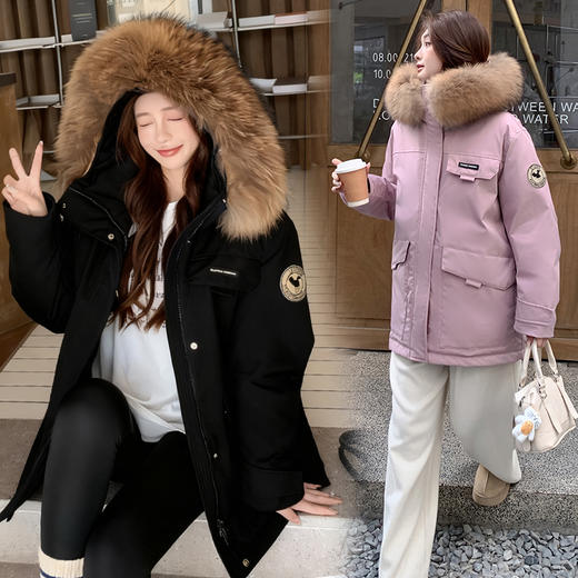 奢姿2025冬季大码女装胖妹妹可卸毛领连帽设计中长款百搭羽绒服7354300244 商品图3