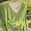 秋季【法式小香风假两件】绿色针织开衫 独特超好看 新款内搭打底上衣  商品缩略图5