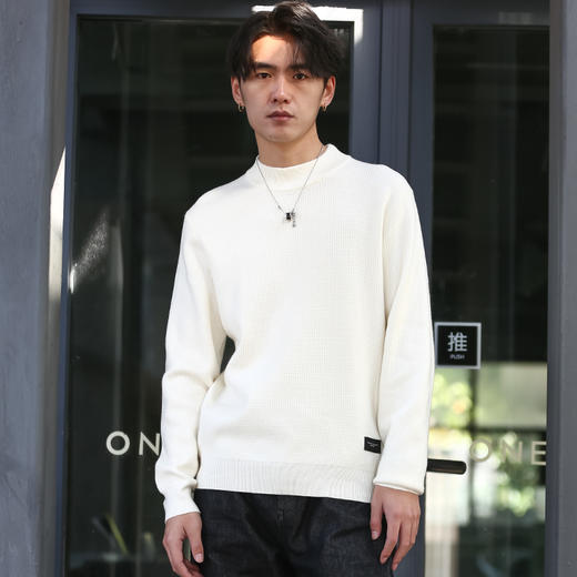 DRONKOO 2025 中领华夫格左下贴小皮标中厚毛衣 商品图2