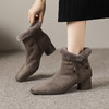 【预售5天】翻毛皮短靴女冬季加绒加厚方头中跟粗跟真皮高跟靴羊毛保暖雪地靴ASZ&KL797M 商品缩略图1