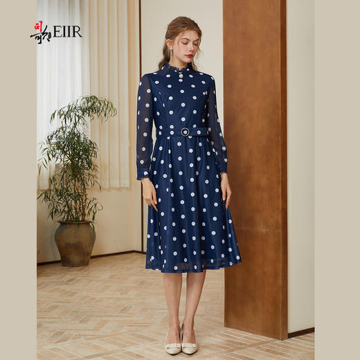 司歌波点长袖连衣裙收腰春秋A921243X 商品图0