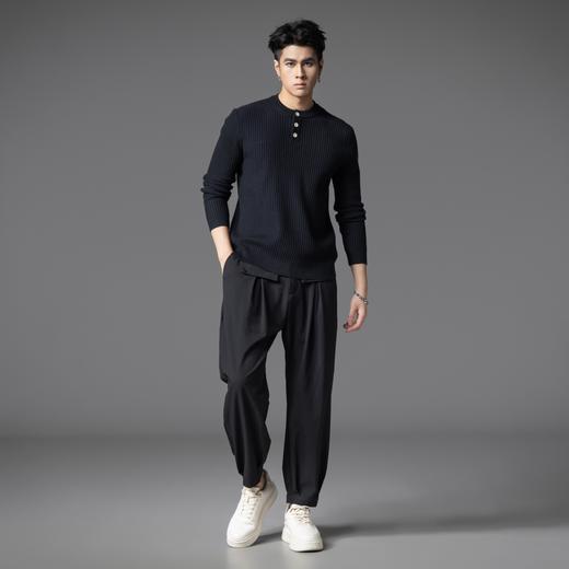 PINLI品立2025秋季新款男条纹提花毛衣打底圆领扣子门襟针织衫潮GD253110079 商品图4