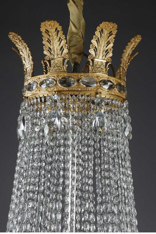 独角鹿西洋古董 19世纪法国出品帝政风格铜鎏金精雕装饰热气球造型水晶吊灯 商品图3