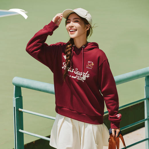 安踏连帽卫衣女2025冬季新款加绒帽衫宽松长袖运动上衣162548705N 商品图1