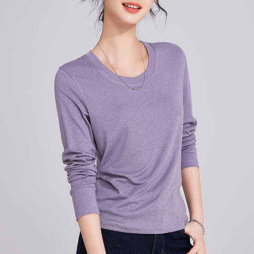 「自j」全新升级【铂金会员119/天猫159/差价40】(92052)洛诗琳天丝亚麻长袖T恤2025早秋新款气质显瘦休闲U领上衣女 商品图0