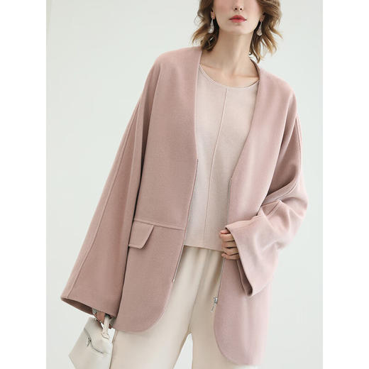 COCOBELLA气质粉毛呢外套女2025新款无领休闲呢子大衣WL3220 商品图3