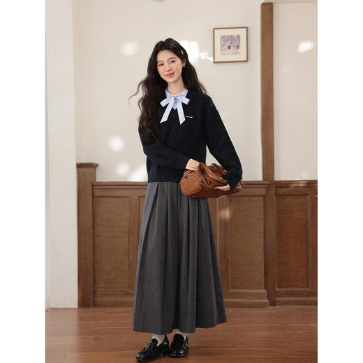 鹿向南「深蓝絮语」学院风假两件蝴蝶结黑色衬衫毛衣减龄上衣女秋 商品图1