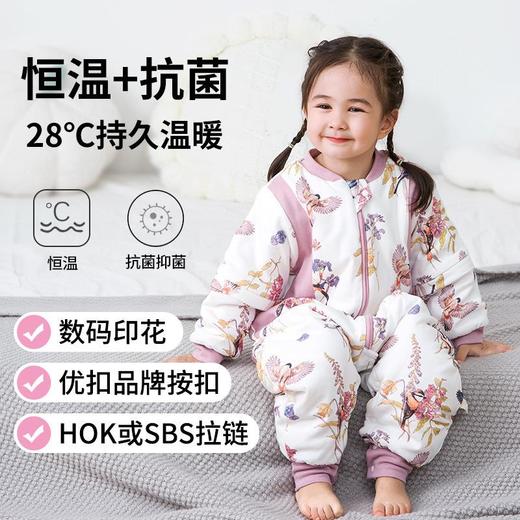 【夹棉抑菌儿童分腿睡袋】秋冬纯棉加厚连体衣婴幼儿恒温宝宝睡衣A类 商品图0