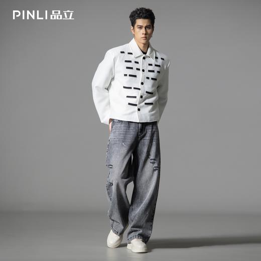 PINLI品立2025秋冬新款撞色垫肩休闲夹克男潮牌翻领短款西服外套GD253104157 商品图2