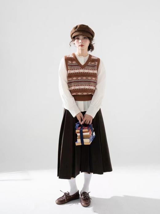 浮生八记/25C140/复古英伦羊毛箱褶格裙人字纹毛呢百褶裙 商品图4